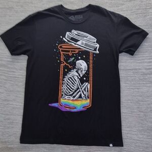 Black Graphic Tee with Skeleton in Pill Bottle